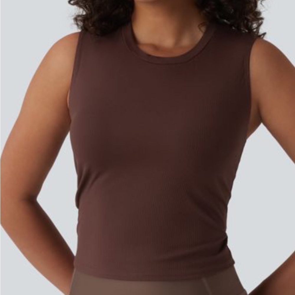 $19 sale Halara Tank Top S brown Athletic Ruched Sides Stretch Yoga NWOT